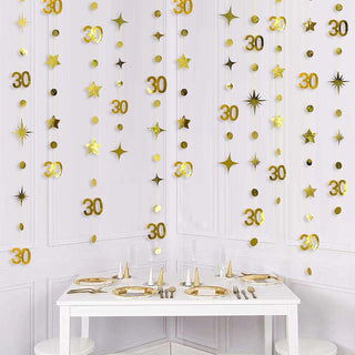 Gold 30th Birthday Decorations Number 30 Circle Dot Twinkle Star Garland 4