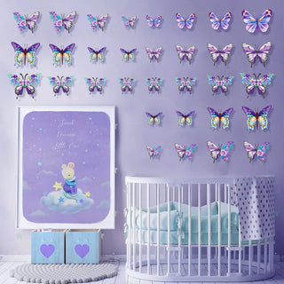 3D Floral Purple Butterfly Decorations Removable Wall Stickers (35Pcs) 6