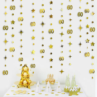 Gold 60th Birthday Decorations Number 60 Circle Dot Twinkle Star Garland 4