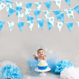 Snowflakes Pennant Bunting Flags in White and Blue 32ft 5