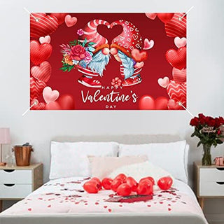 Love Heart with Gnomes Valentine's Day Backdrop  (3.7x6Ft)