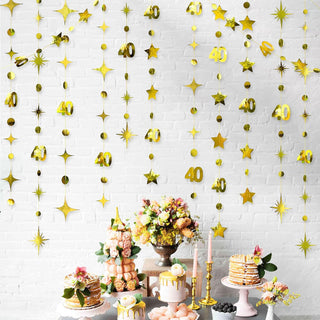  Gold 40th Birthday Decorations Number 40 Circle Dot Twinkle Star Garland 4