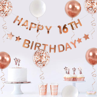 Rose Gold Happy Birthday Banners and Balloons Kit 4