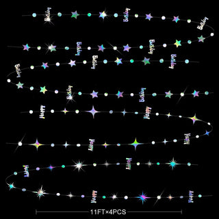 Iridescent 'Happy' 'Birthday' Garland with Circle Dots & Stars (46Ft) 4