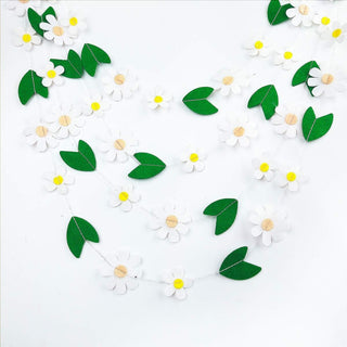 30ft Spring Felt Daisy Garland White Flowers Banner Green Leaves Garland 4