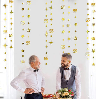 55th Birthday Decor Circle Dot Garland with Gold Twinkle Stars (46Ft) 4