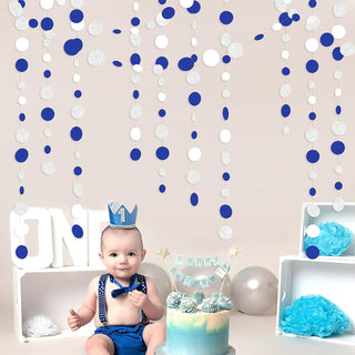 Boy's Birthday Circle Dot Garland in  Navy Blue, White & Silver (46Ft) 3