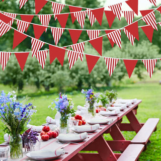 Birthday Party Red White Striped Bunting Flag Banner (32Ft) 4