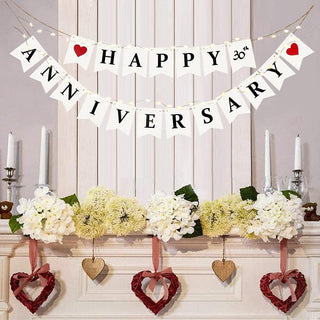 Happy Anniversary Wooden Bunting Banner with Red Heart Balloons (32pcs)  4