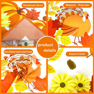 Fall Tablecloth with Leaves, Pumpkin Turkey and Sunflower (54"x108") 4