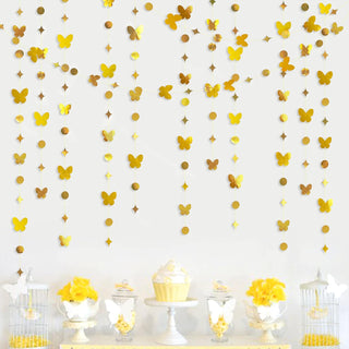 Gold Butterflies Metallic Paper Garland with Polka Dots & Stars (40Ft) 4
