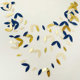  Royal Blue & Gold Olive Leaves Paper Hanging Garlands (52Ft)  4