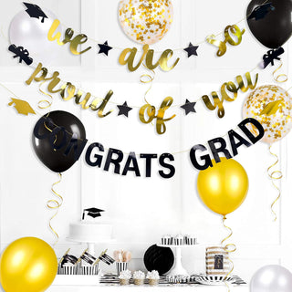 Graduation Party Balloons and Banners Set in Gold and Black (11 pcs) 4