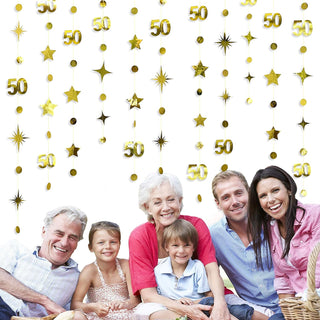 50th Birthday Garland in Gold with Number 50, Dots and Stars4