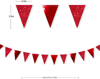 Valentine Decorations Glitter Metallic Red Paper Triangle Flag Banner (30Ft) 4