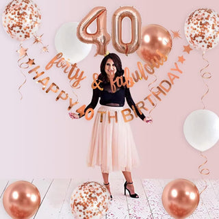 Rose Gold Forty & Fabulous Happy 40th Birthday Banner Garland Foil Balloon 440th Birthday Balloons and Forty & Fabulous Garlands Kit in Rose Gold with 40 Numbers Balloons 3