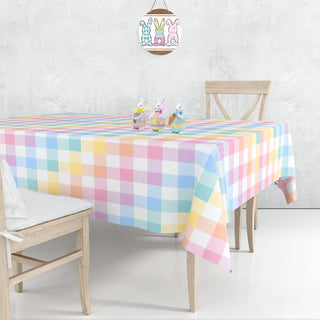 Pastel Rainbow Checkered Fabric Tablecloth (54"x108") 4