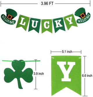  3pcs Green Hollow Lucky Clover Fabric Triangle Banner Flag St. Patrick’s Day Garland 3