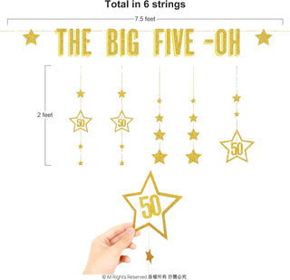 50th Birthday Glitter Gold Banner 'The Big Five Oh' Milestone 2