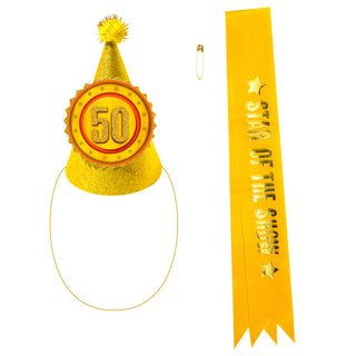 50th Birthday Accessories Hat and Sash in Gold Milestone main