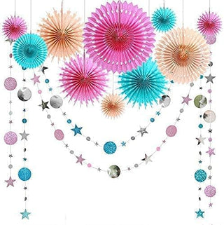 Pastel Tissue Fans and Moon and Star Garlands (12pcs) 1