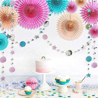 Pastel Tissue Fans and Moon and Star Garlands (12pcs) 2