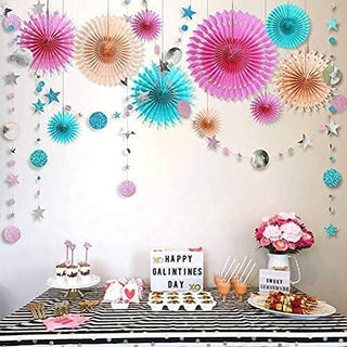 Pastel Tissue Fans and Moon and Star Garlands (12pcs) 3
