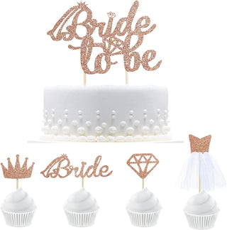 ’Bride To Be‘ Wedding Shower Cupcake Toppers in Rose Gold Glitter (33PCS) 1