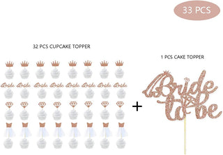 ’Bride To Be‘ Wedding Shower Cupcake Toppers in Rose Gold Glitter (33PCS) 5