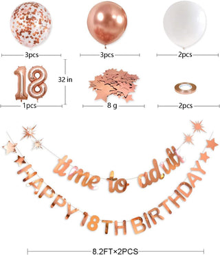  Rose Gold Time to Adult Happy 18th Birthday Banner Garland Foil Balloon 5