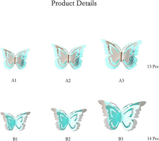 Silver & Teal Blue Butterfly 3D Wall Stickers (27Pcs) 5