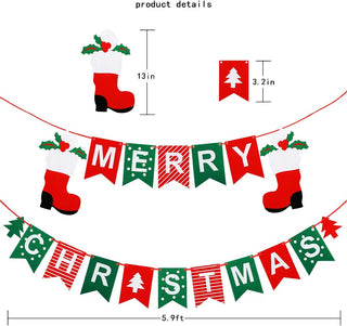 Merry Christmas Bunting Banner with Santa Boots and Christmas Tree 6ft 5