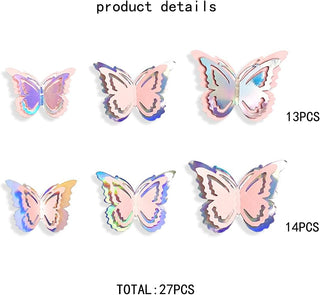 3D Wall Sticker Iridescent Pink Butterfly Removable Decoration (27Pcs) 5