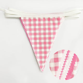 Girl's Birthday Fabric Flag Banner in Hot Pink, Gingham & White (32Ft) 5