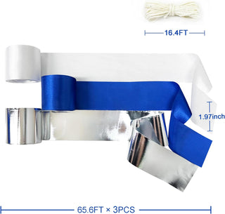 Grad Satin Ribbon Streamer Backdrop Navy Blue, Silver & White (197Ft)  5