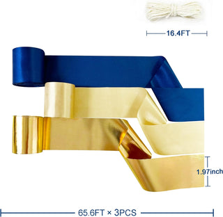 Graduation Satin Ribbon Streamer Backdrop Blue, Gold & Beige (197Ft)  4