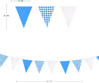 Blue Party Decorations Flag Banner in Blue, Gingham & White (32Ft) 6