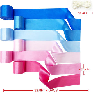 Gender Reveal Party Ombre Pink Blue Satin Ribbon Streamer (197Ft) 2