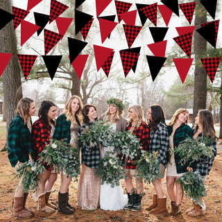Christmas Party Flag Banner in Black Red Checkered & Buffalo Plaid  (39Ft) 5
