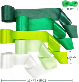Spring Theme Party Ombre Green White Satin Ribbon Streamer (197Ft)  4