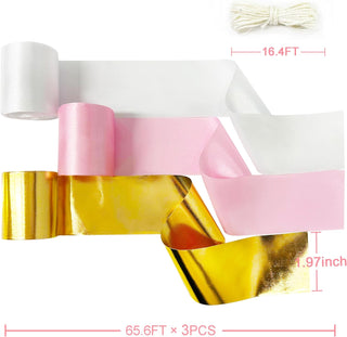 Wedding Satin Ribbon in Pink, White and Metallic Gold (197Ft) 5