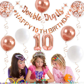 Happy 10th Birthday Foil Balloons and Banners Set in Rose Gold 5