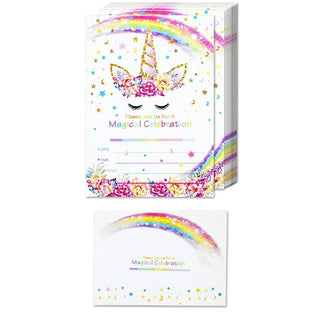Birthday Rainbow Unicorn Invitation Cards with Envelops Sets (12 pcs) 6