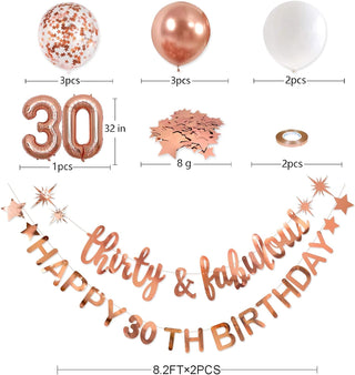 Rose Gold Thirty & Fabulous Happy 30th Birthday Banner Garland Foil Balloon 4