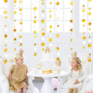 New Year Hanging Paper Garland with Circle Dots in White & Gold (46Ft) 5