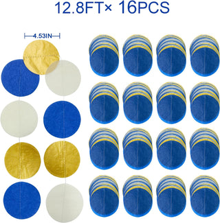 Nautical Party Circle Dot Garland in Navy Blue, Gold & White (205Ft) 5