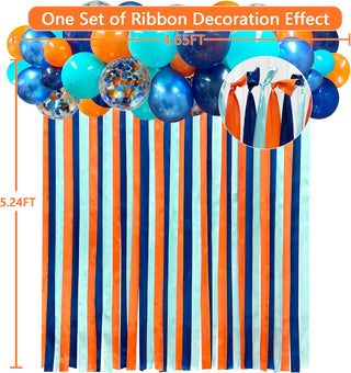 Blue and Orange Balloons Satin Ribbon Streamer Backdrop (42 Pcs) 2