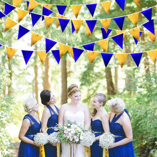 Double-Sided Triangle Flag Bunting Banner in Royal Blue & Gold  (32Ft) 5