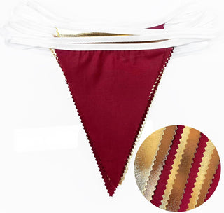 Fall Party Metallic Fabric Triangle Flag Banner in Maroon, Gold & Brown (32Ft) 5