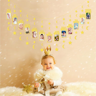 1st Birthday Photo Bunting Banner with Star and Moon Garlands 5